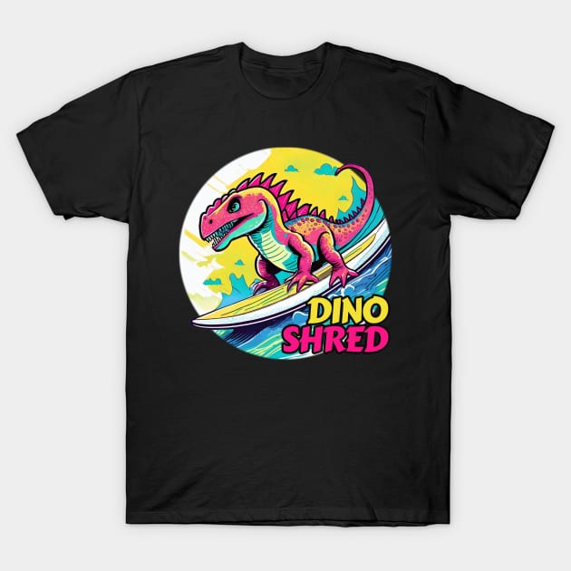 Anime Dinosaur Surfing Funny T-Shirt by sovadesignstudio